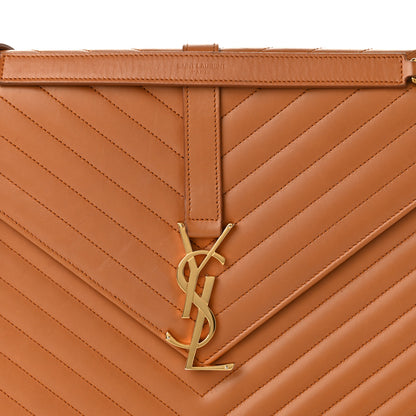 Saint Laurent Smooth Calfskin Matelasse Chevron Large Monogram Satchel Brown 11 of 12
