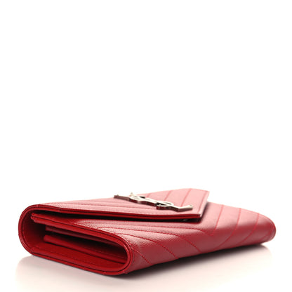 Saint Laurent Grain De Poudre Matelasse Chevron Monogram Flap Wallet Red 4 of 6