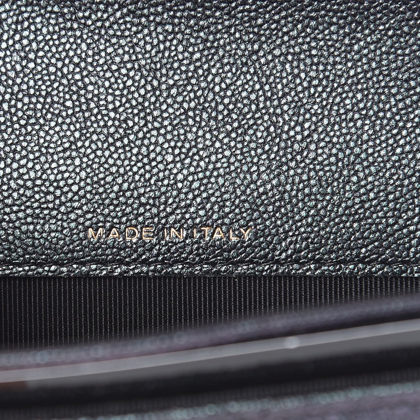 Iridescent Caviar Quilted Flap Card Holder Black