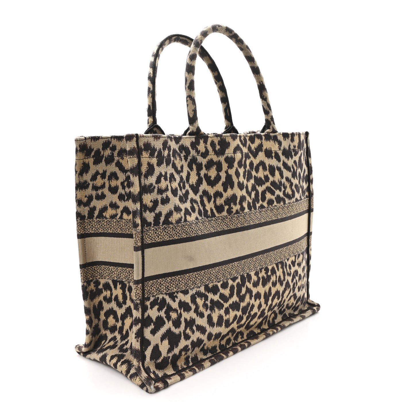 Canvas Mizza Embroidered Large Leopard Book Tote Beige