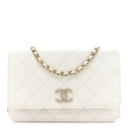 Chanel Shiny Caviar Quilted Strass Wallet On Chain WOC White 1 of 12