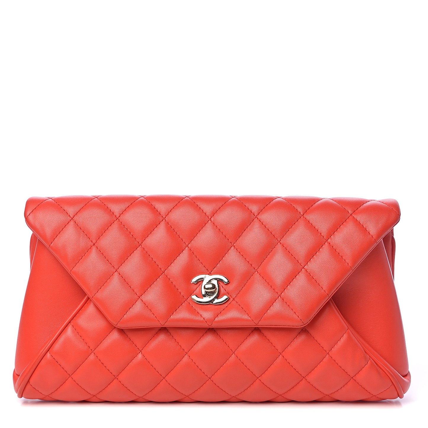 Lambskin Quilted Flap Clutch Red