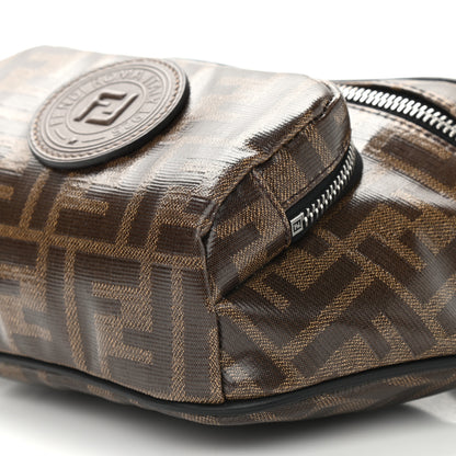 Fendi Glazed Fabric Vitello Century FF 1974 Stamp Patch Mens Pocket Belt Bag Mogano Panna Black 9 of 9