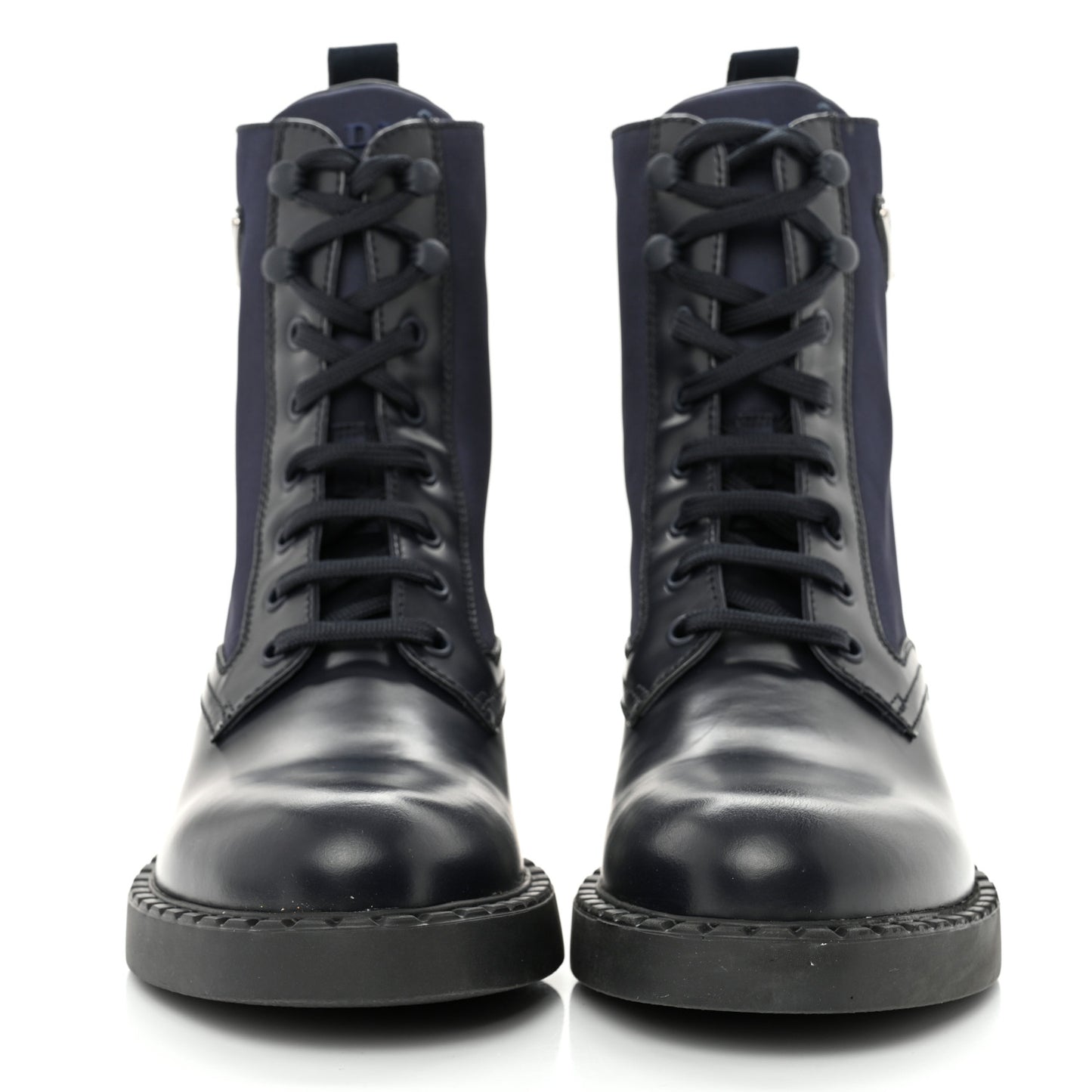 Spazzolato Re-Nylon Metal Triangle Logo Womens 50mm Combat Boots 39.5 Bleu
