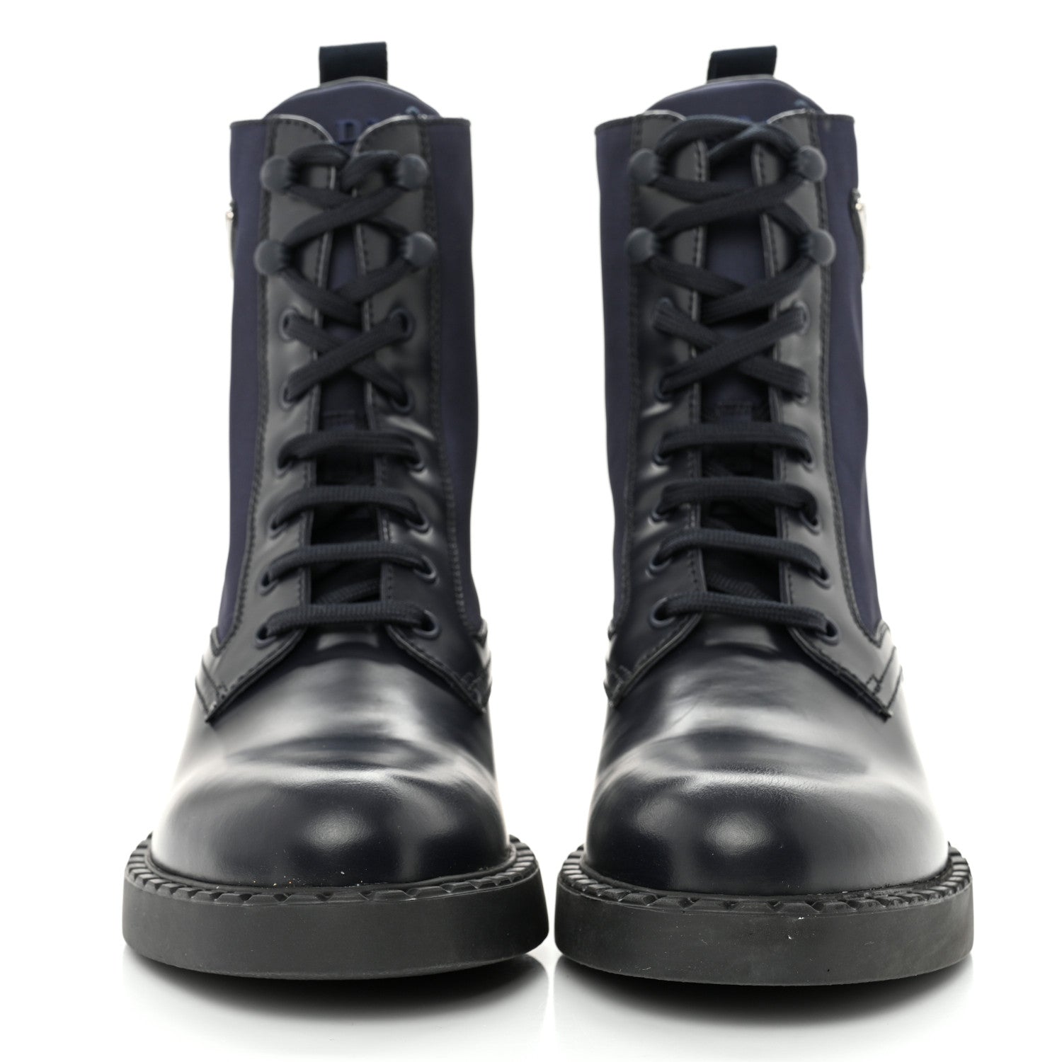 Prada Spazzolato Re-Nylon Metal Triangle Logo Womens 50mm Combat Boots 39.5 Bleu 2 of 10