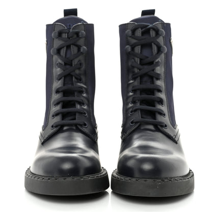 Prada Spazzolato Re-Nylon Metal Triangle Logo Womens 50mm Combat Boots 39.5 Bleu 2 of 10