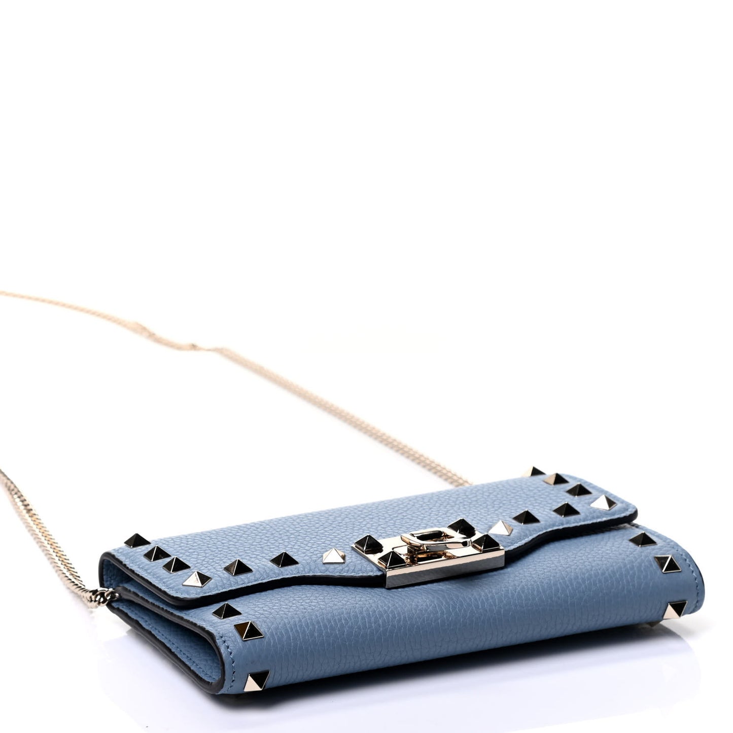 Pebbled Calfskin Rockstud Flip Lock Wallet On Chain Niagara