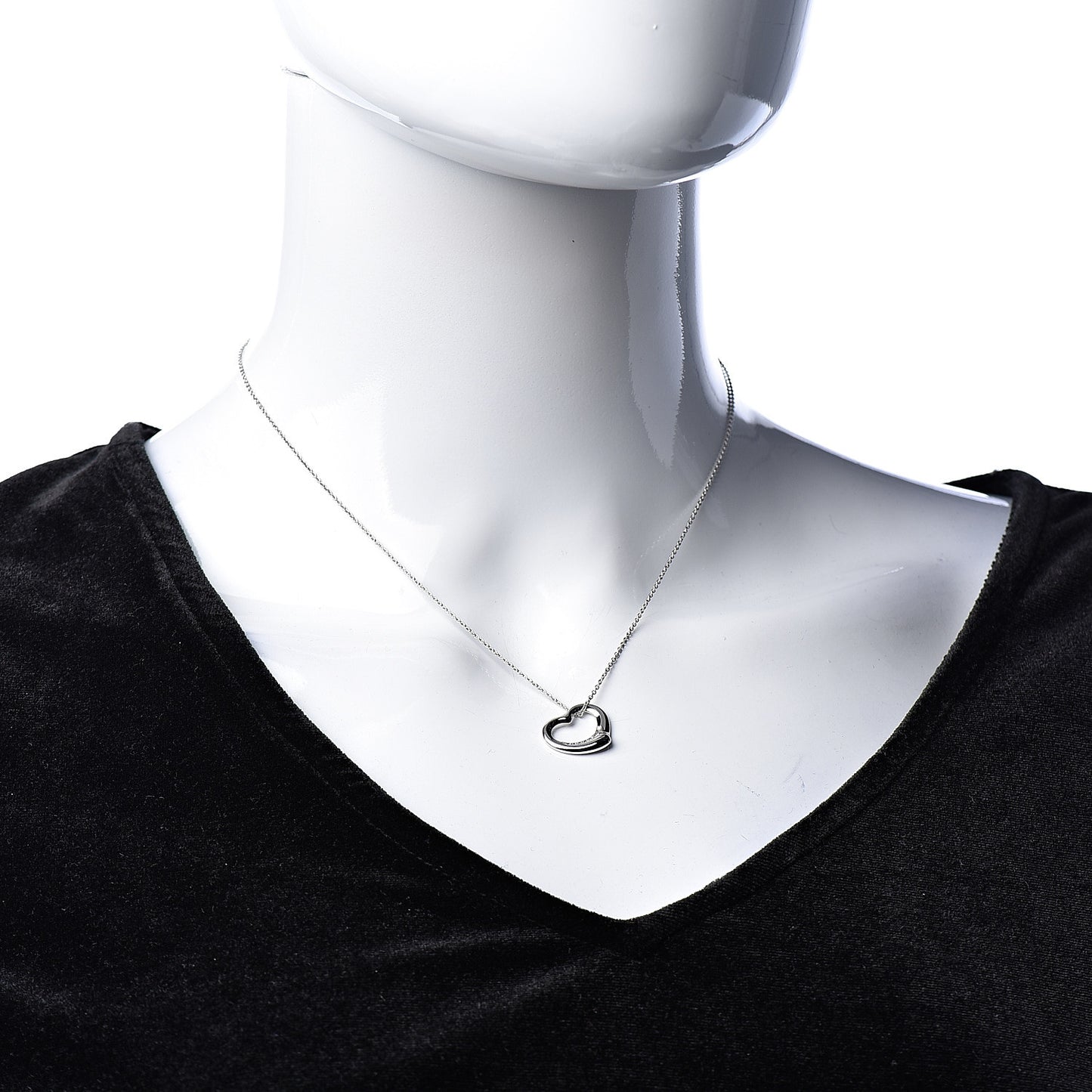 Platinum Diamond 16mm Elsa Peretti Open Heart Pendant Necklace