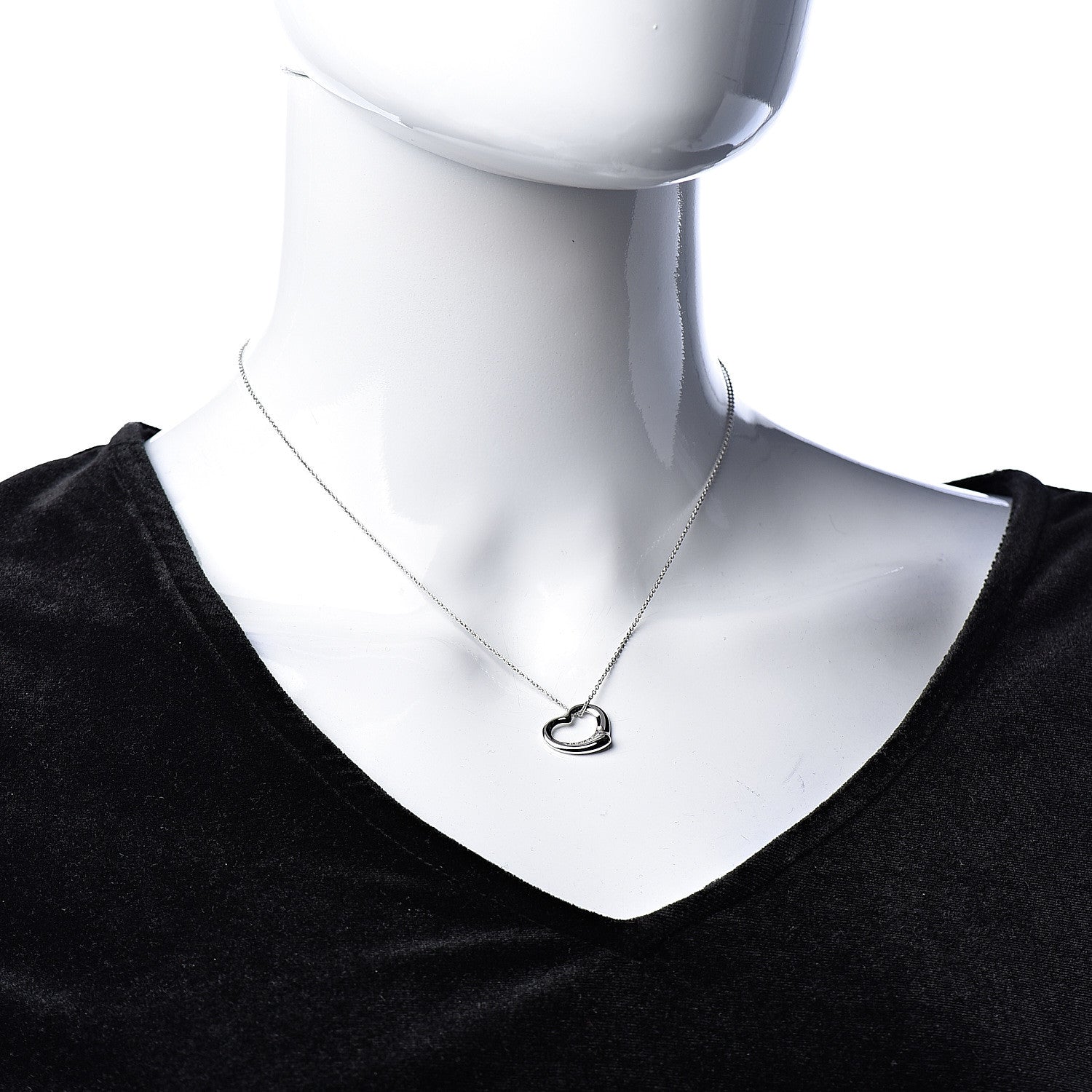 Tiffany Platinum Diamond 16mm Elsa Peretti Open Heart Pendant Necklace 2 of 8