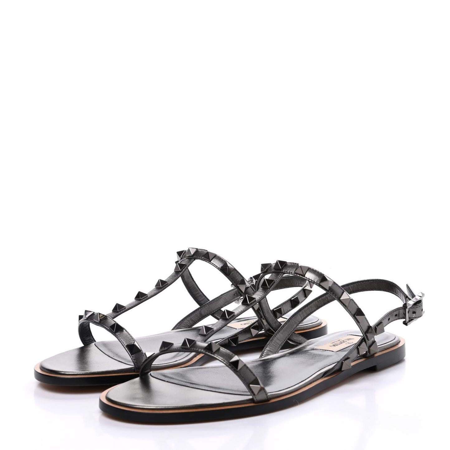 Metallic Nappa Rockstud T-Strap Slingback Flat Sandals 39 Rutenio