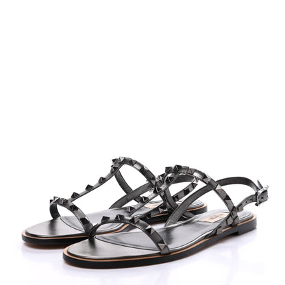 Valentino Garavani Metallic Nappa Rockstud T-Strap Slingback Flat Sandals 39 Rutenio 3 of 10