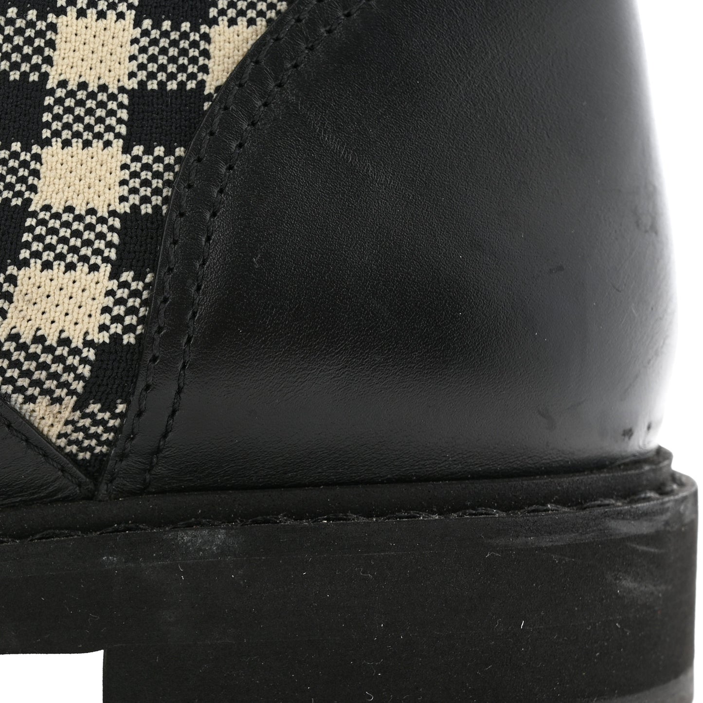 Vitello Stretch Fabric FF Vichy Rockoko Biker Boots 39 Black Crema Tobacco