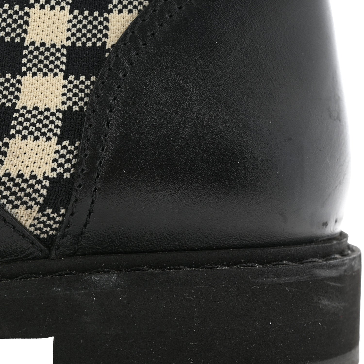 Fendi Vitello Stretch Fabric FF Vichy Rockoko Biker Boots 39 Black Crema Tobacco 11 of 11