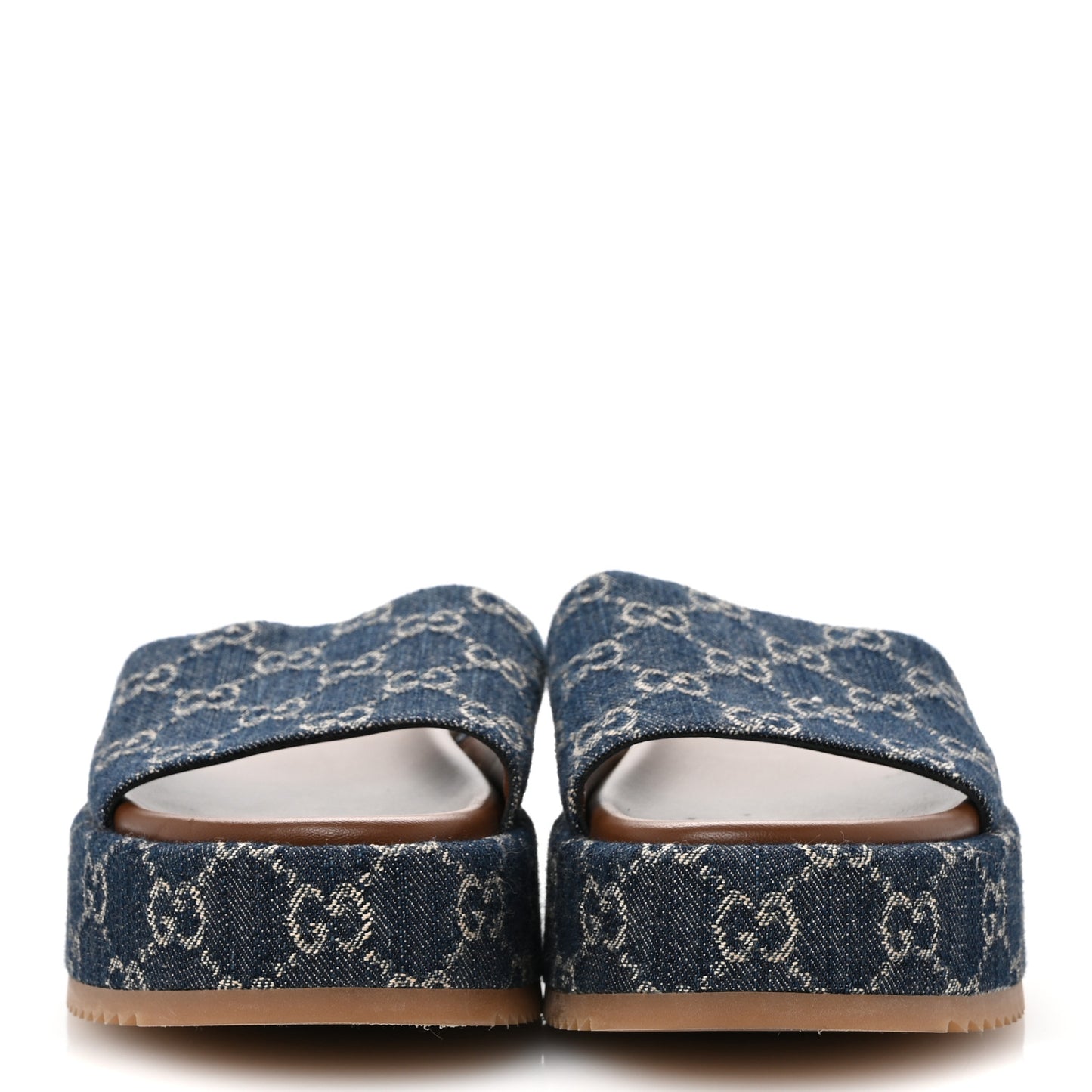 New Denim GG Monogram Angelina Platform 55mm Slide Sandals 39.5 Blue Tea