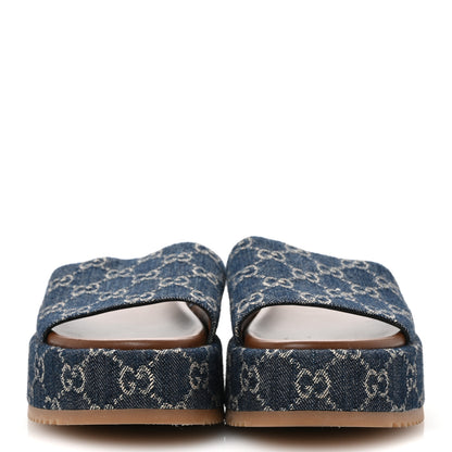 Gucci New Denim GG Monogram Angelina Platform 55mm Slide Sandals 39.5 Blue Tea 3 of 9
