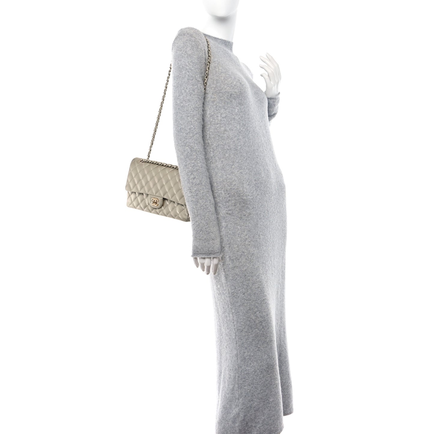 Metallic Caviar Quilted Medium Double Flap Light Gold