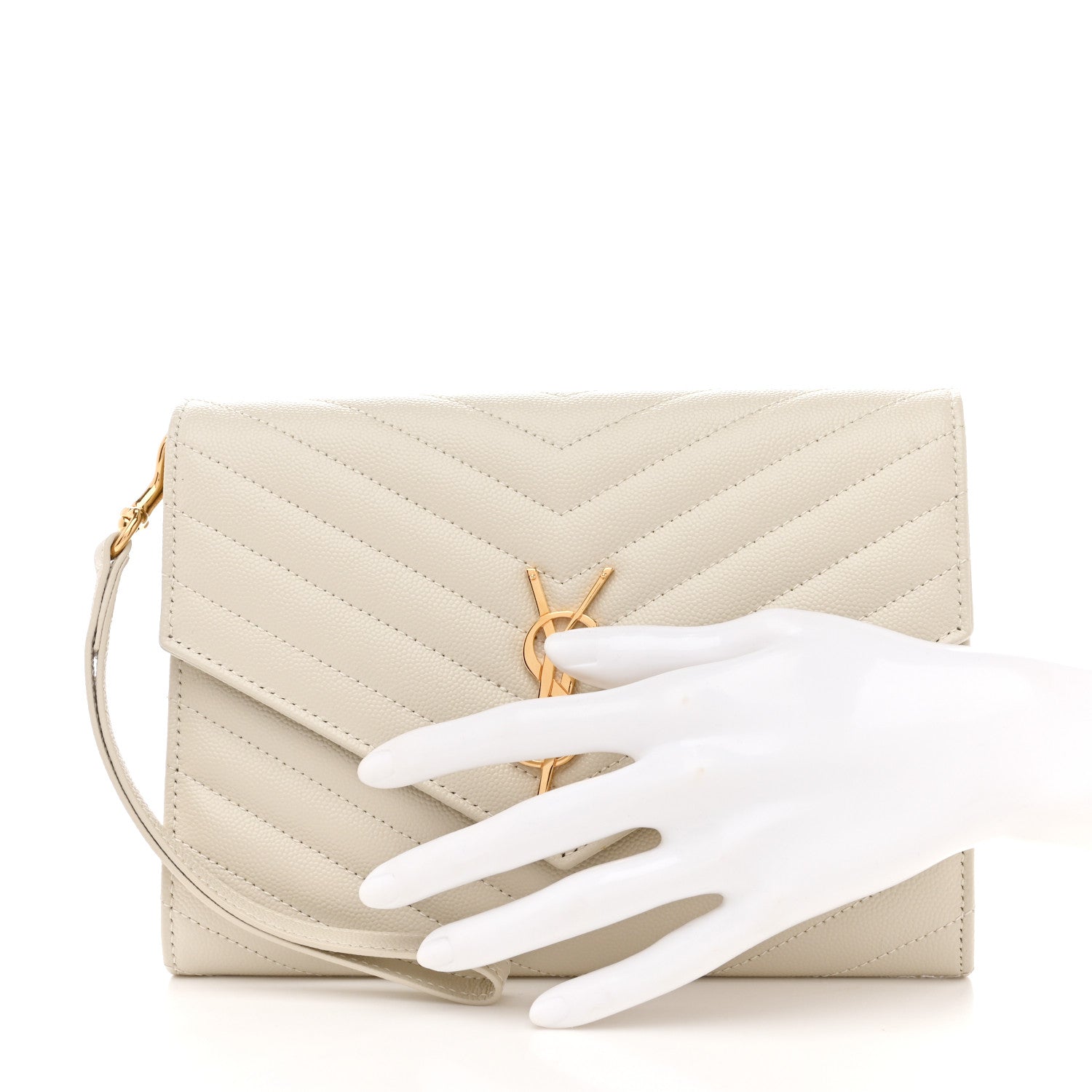 Saint Laurent Grain De Poudre Matelasse Chevron Monogram Envelope Clutch Crema Soft 2 of 12