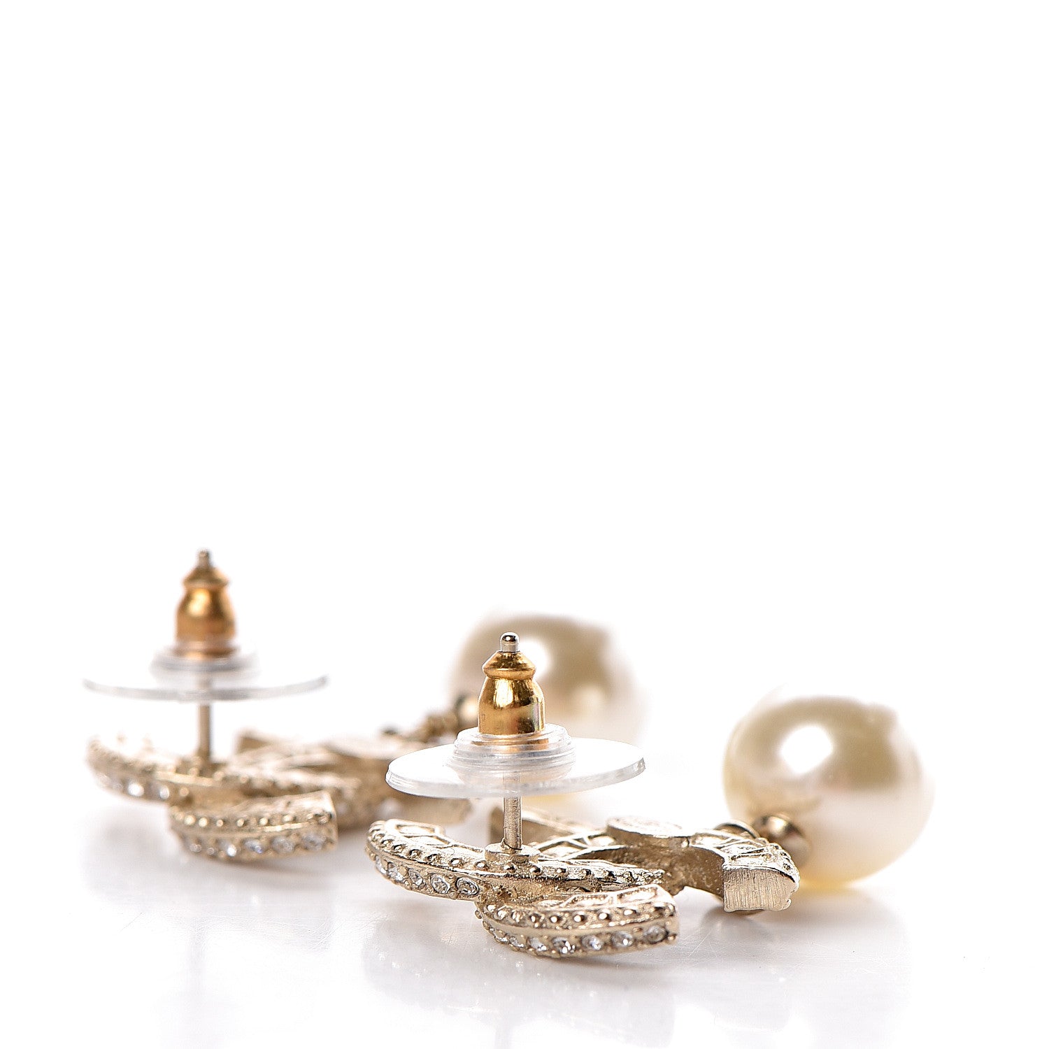 Chanel Crystal Pearl CC Drop Earrings Gold 3 of 4