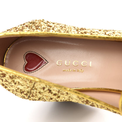 Gucci Glitter Nappa Web Peyton 75mm Loafer Pumps 37.5 Oro Vecchio 6 of 9