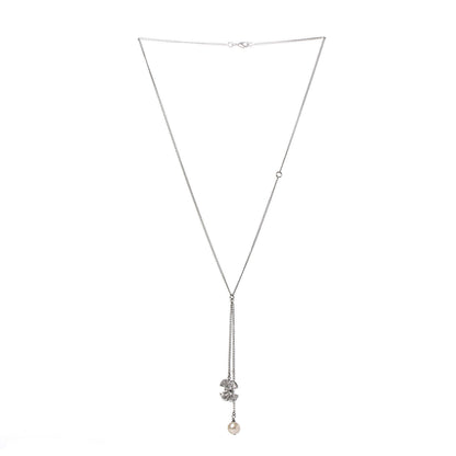 Chanel Baguette Crystal Pearl CC Lariat Necklace Silver 3 of 8