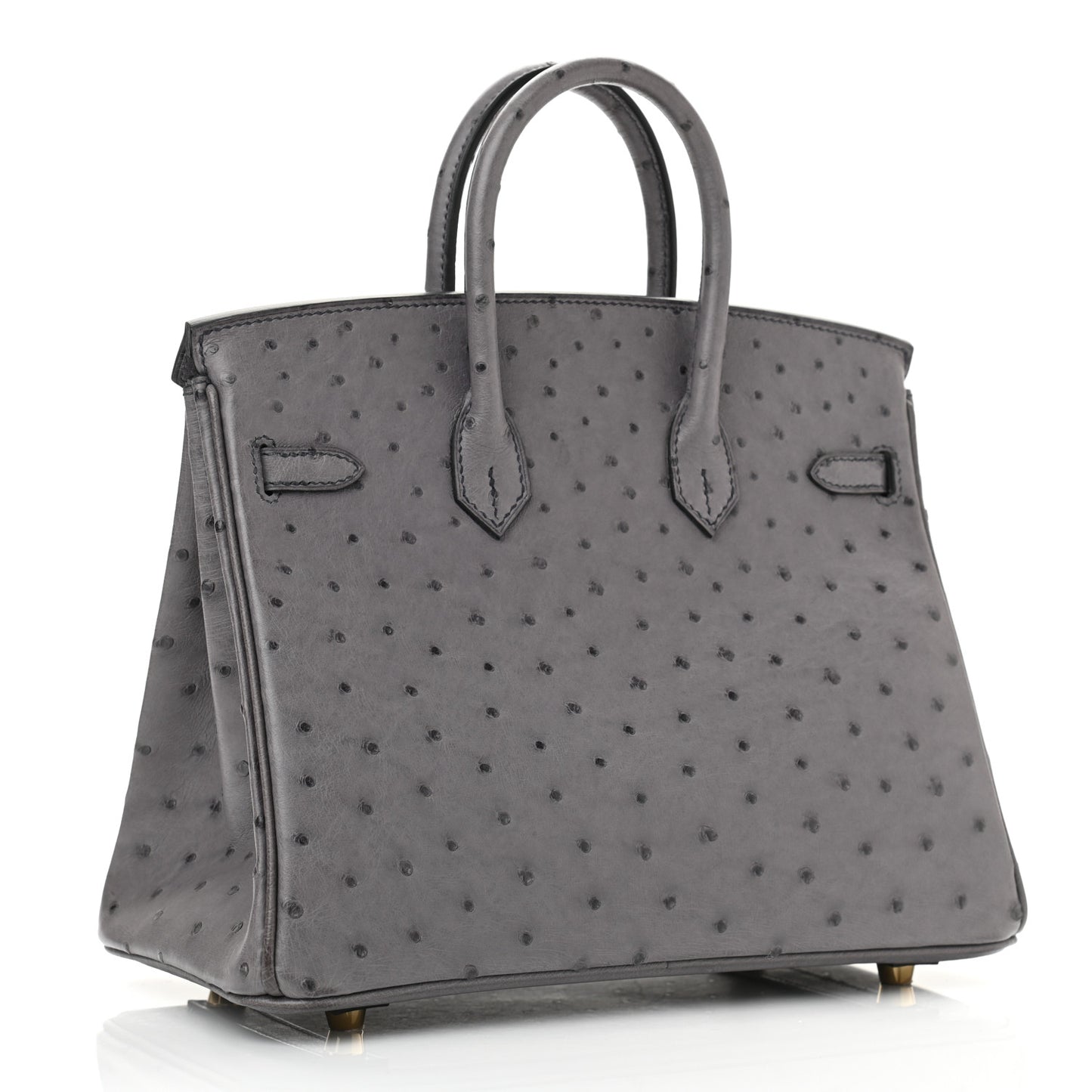Ostrich Horseshoe Birkin 25 Gris Agate Bleu De Malte