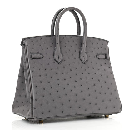 Hermes Ostrich Horseshoe Birkin 25 Gris Agate Bleu De Malte 3 of 11