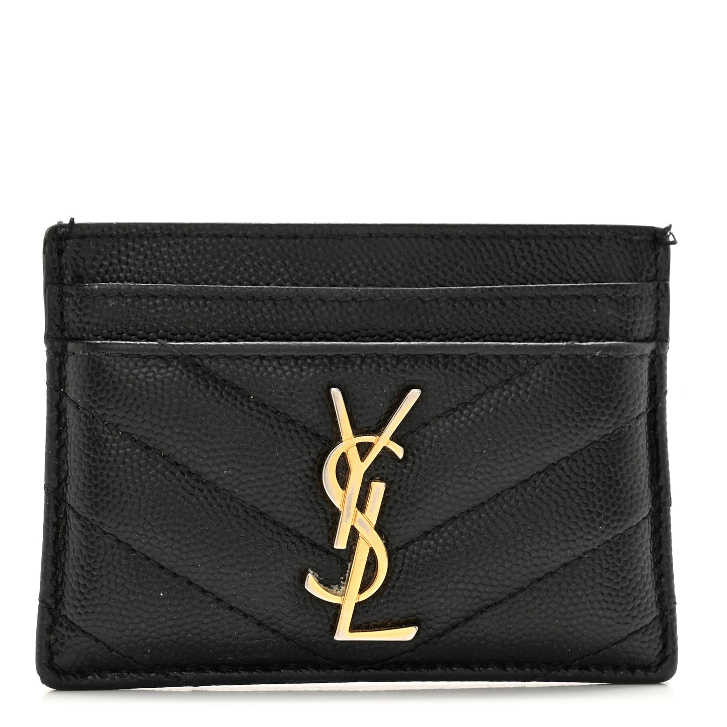 Grain De Poudre Matelasse Chevron Monogram Credit Card Case Black