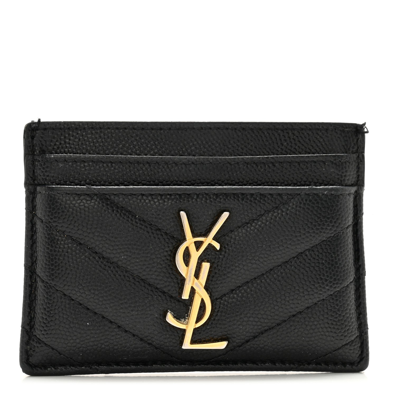 Saint Laurent Grain De Poudre Matelasse Chevron Monogram Credit Card Case Black 1 of 9
