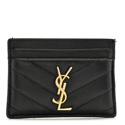 Saint Laurent Grain De Poudre Matelasse Chevron Monogram Credit Card Case Black 1 of 9