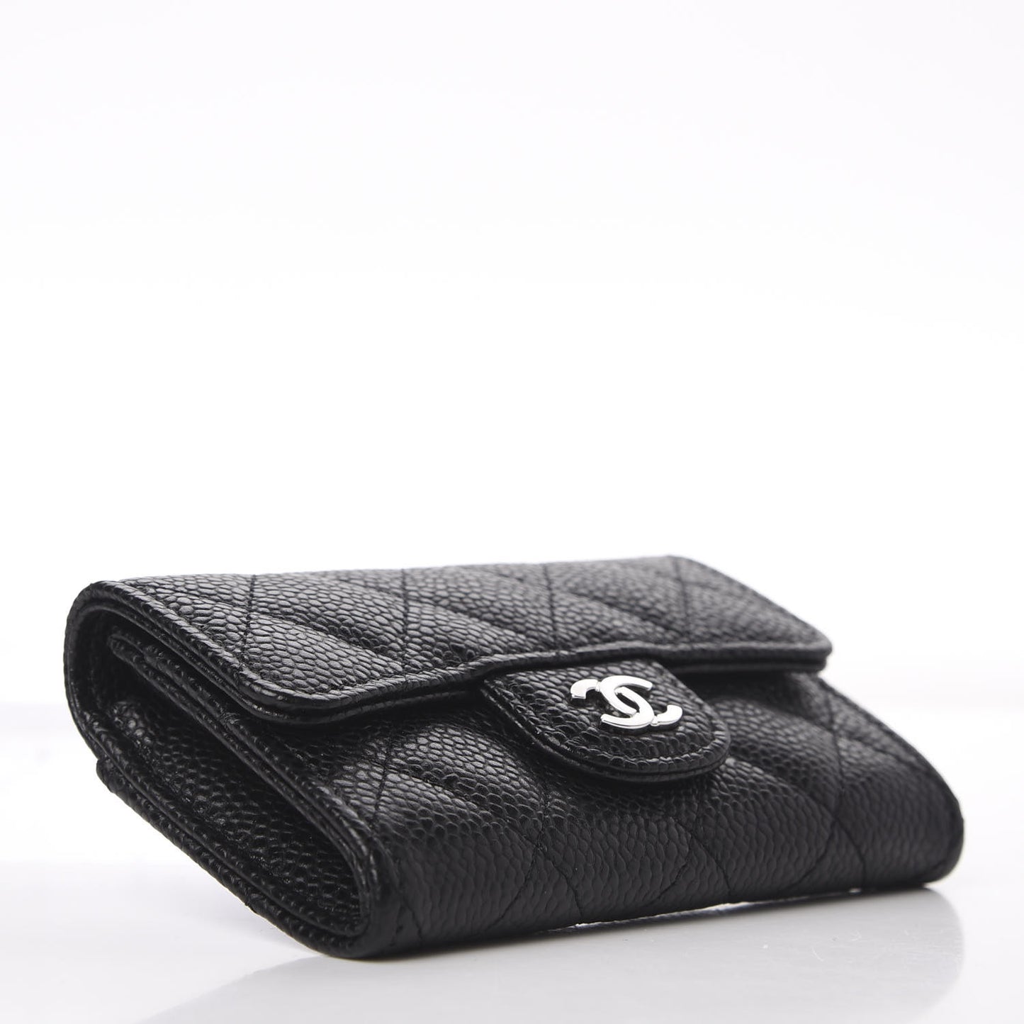 Caviar Quilted Flap Card Holder Wallet Black