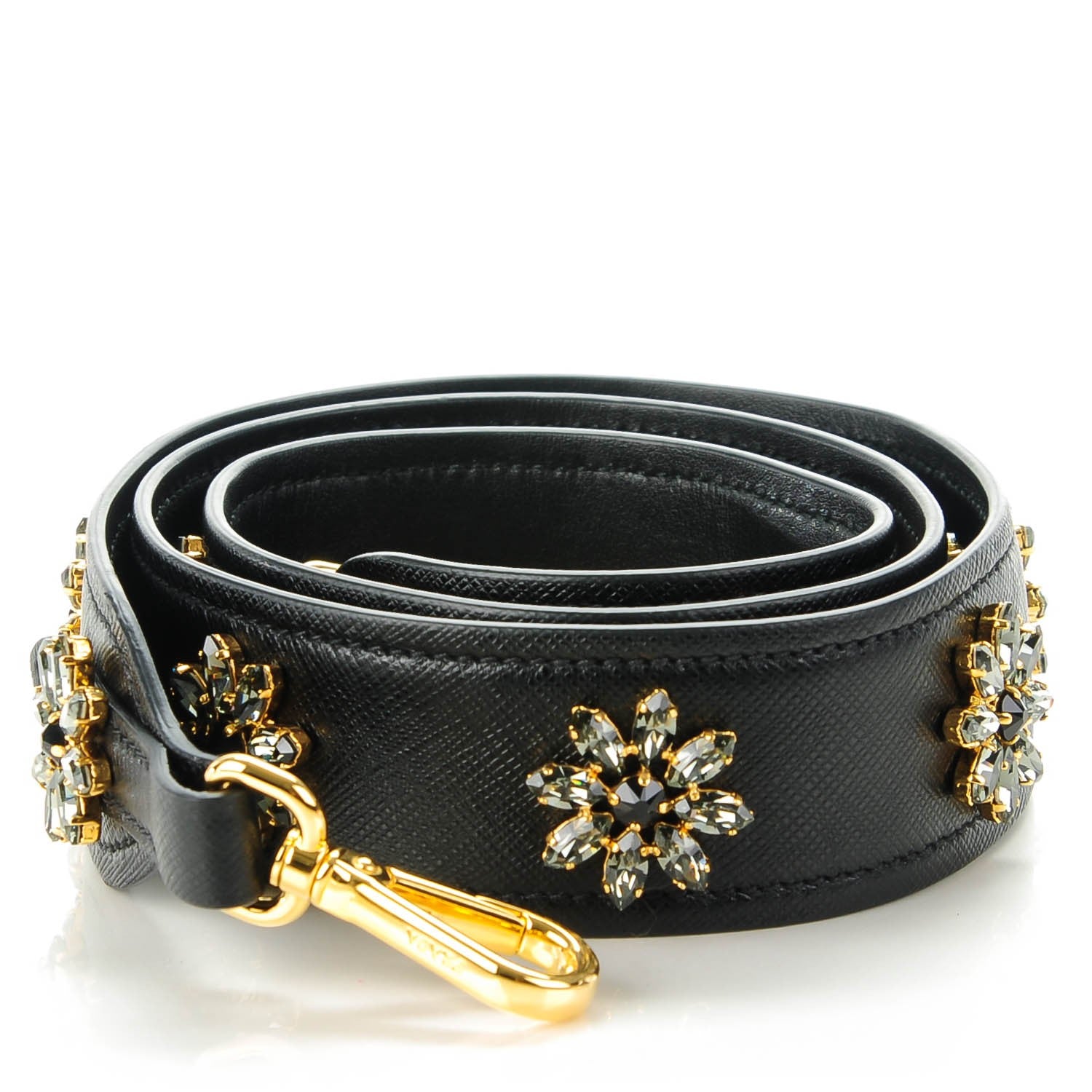 Louis Vuitton PRADA Saffiano Crystal Flower Shoulder Strap Nero Black 1 of 6