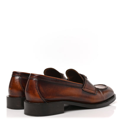 Prada Spazzolato Fume Metal Triangle Logo 20mm Loafers 39 Tobacco 4 of 8