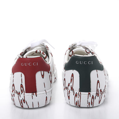 Gucci Calfskin GucciGhost Print Mens Ace Sneakers 8 White Hibiscus Red 5 of 10