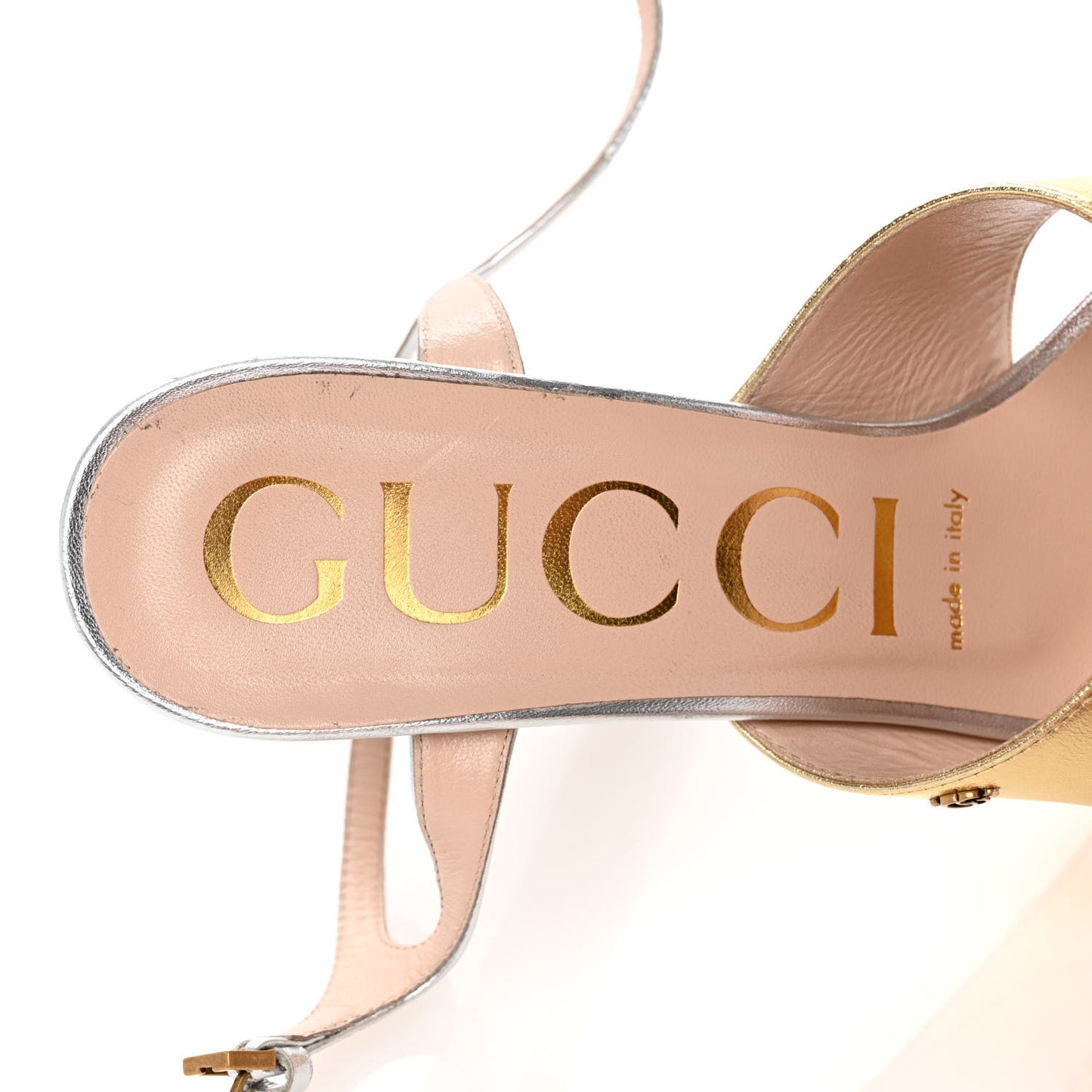 Metallic Nappa GG Marmont Ankle Wrap 30/115mm Platform Sandals 38 Argento Gold