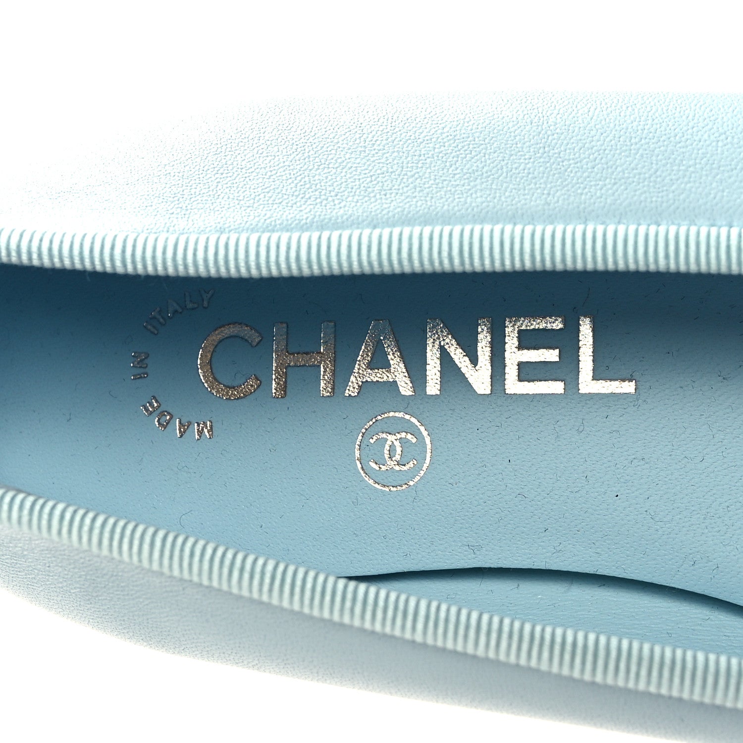 Chanel Lambskin Grosgrain Cap Toe CC Ballerina Flats 37.5 Light Blue Black 8 of 9