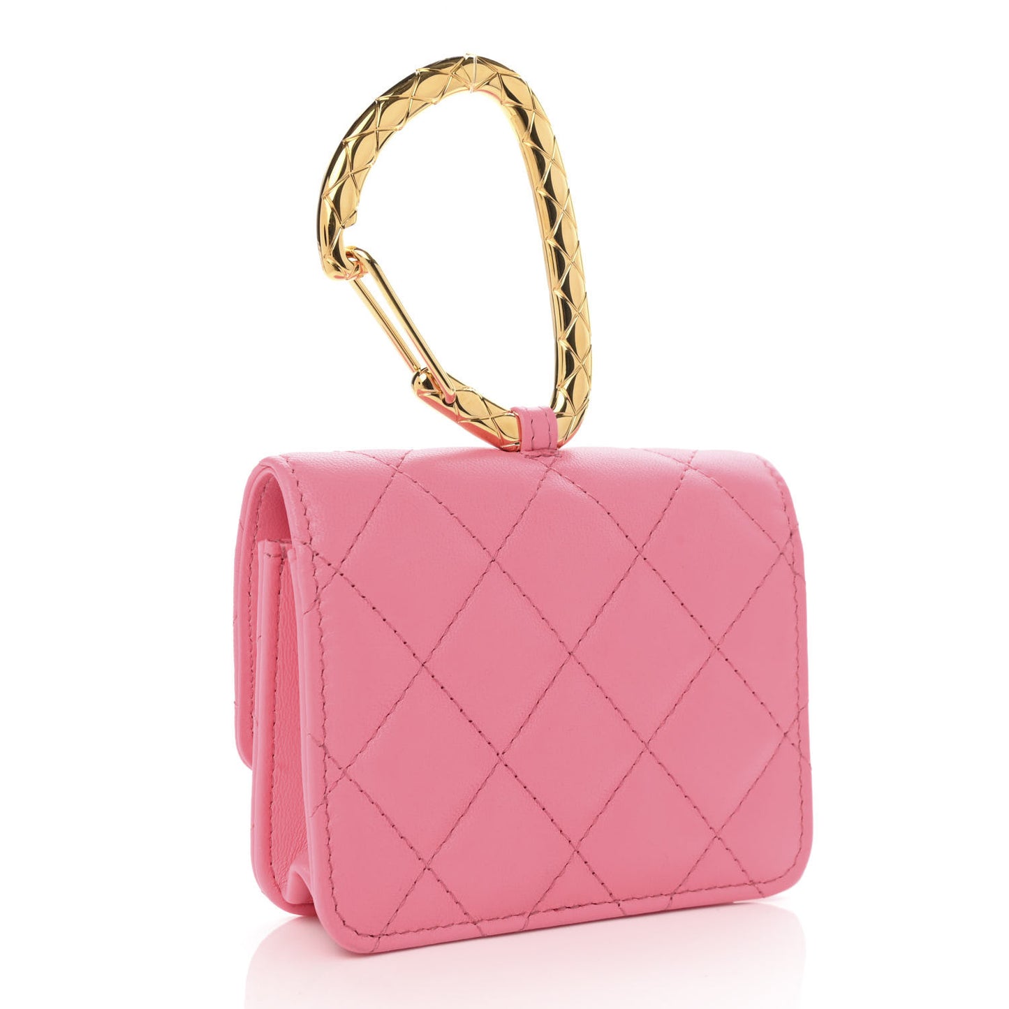 Lambskin Quilted CC Hook Card Holder Pink