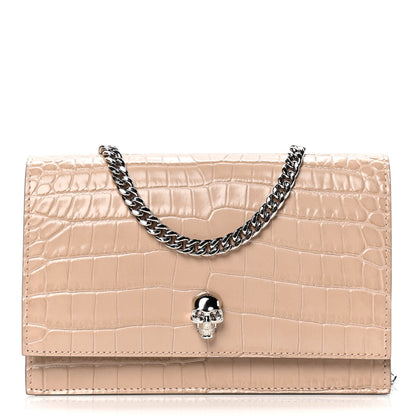 Alexander McQueen Calfskin Crocodile Embossed Skull Mini Crossbody Bag Beige 1 of 4