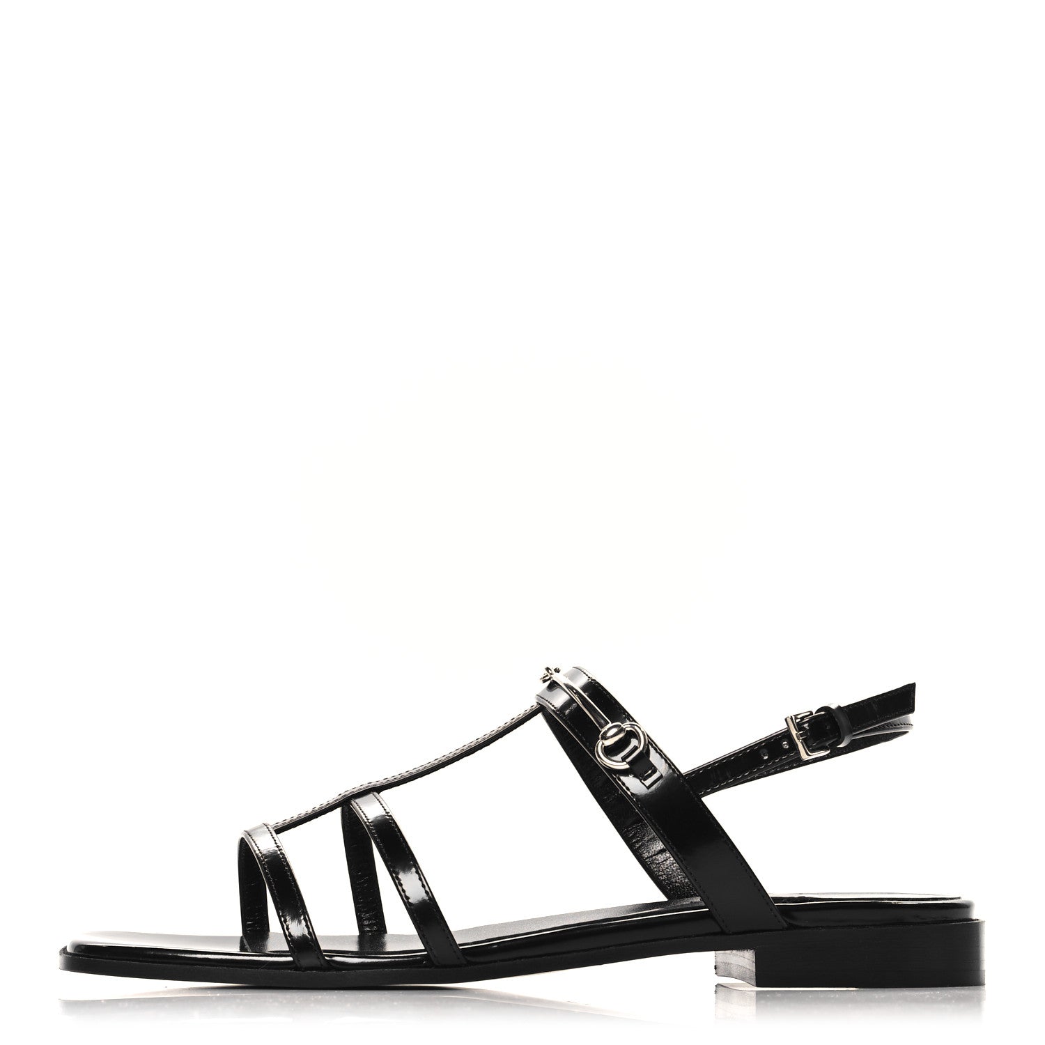 Gucci Calfskin Horsebit Divine Slingback Sandals 37 Black 1 of 9
