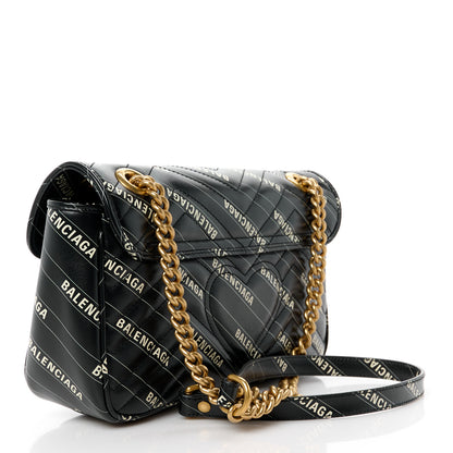 Gucci X BALENCIAGA Calfskin Matelasse Logo Print Small GG Marmont Shoulder Bag Black 3 of 13