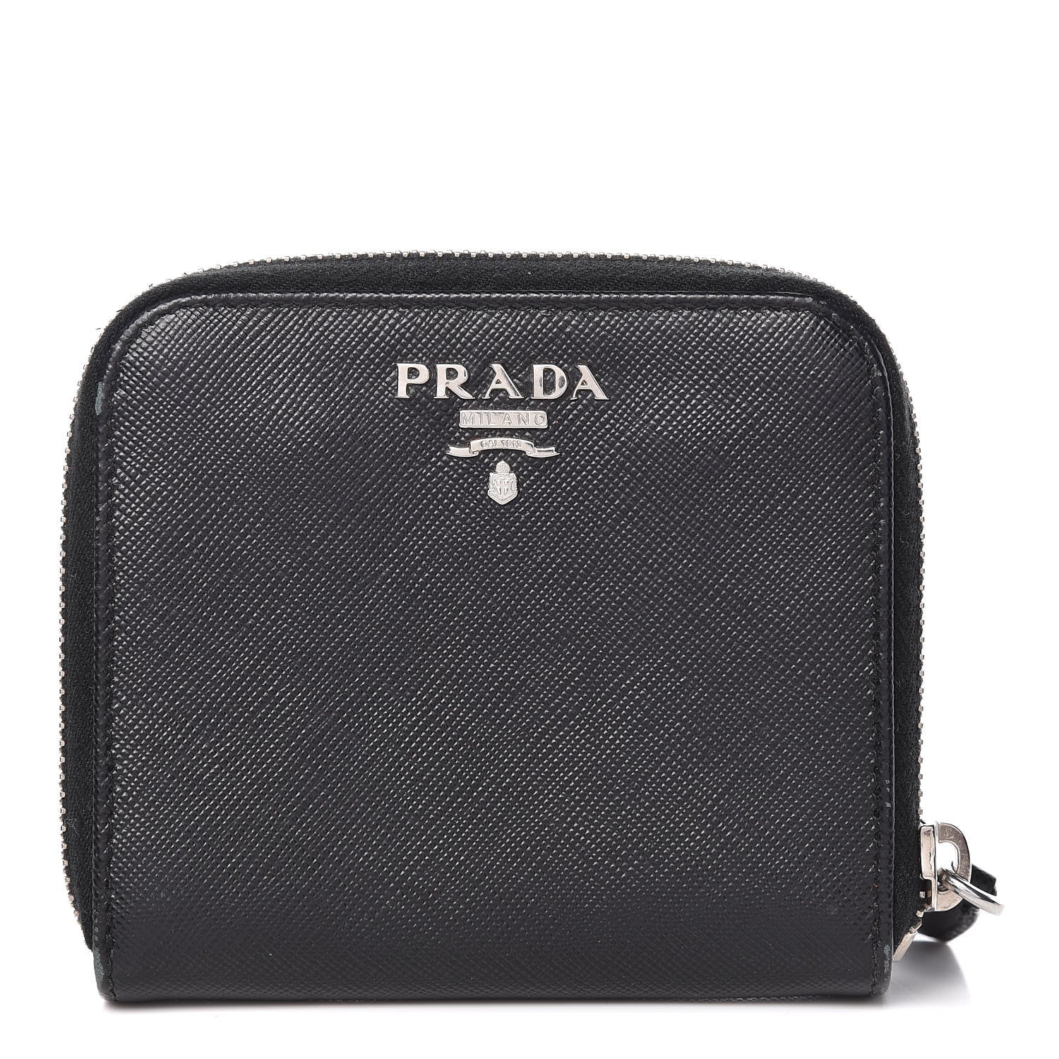Prada Saffiano Metal Compact Zip Around Wallet Black 1 of 12