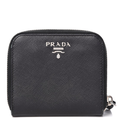 Prada Saffiano Metal Compact Zip Around Wallet Black 1 of 12
