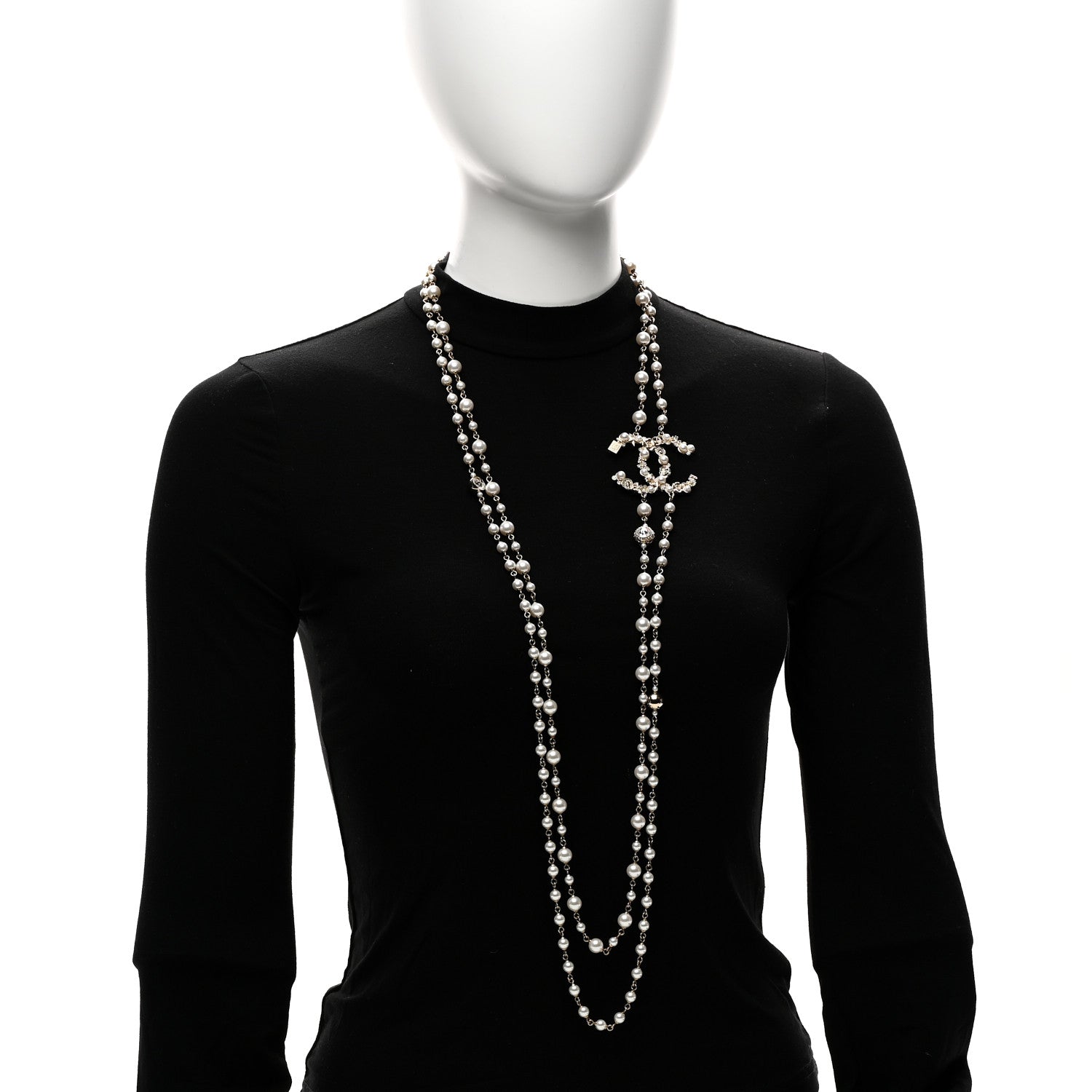 Chanel Crystal Pearl CC Charms Long Necklace Light Gold 2 of 6
