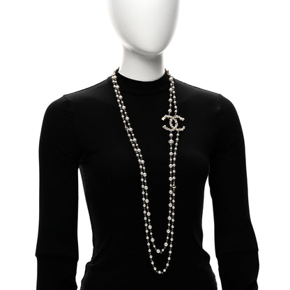 Chanel Crystal Pearl CC Charms Long Necklace Light Gold 2 of 6
