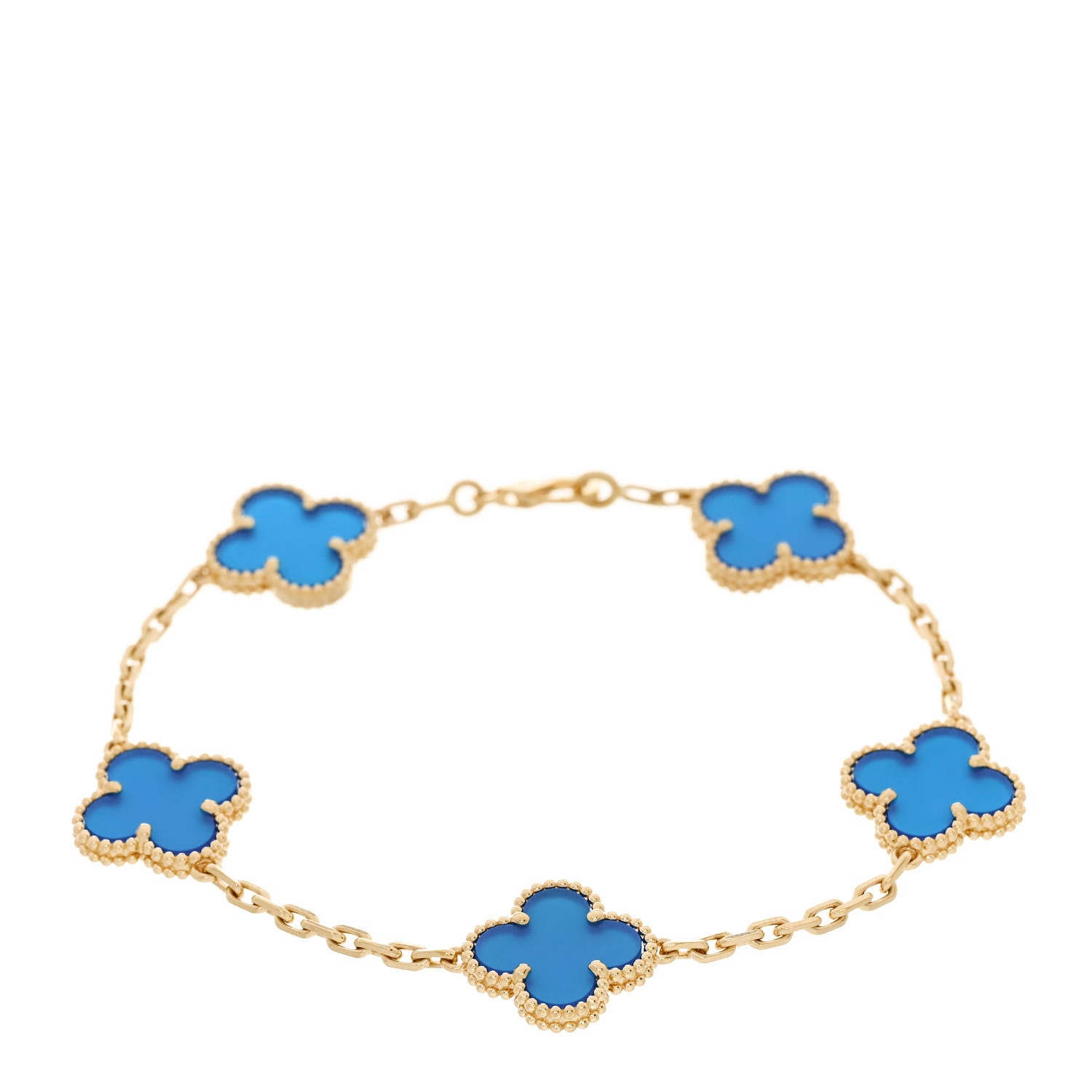 Van Cleef & Arpels 18K Yellow Gold Blue Agate 5 Motifs Vintage Alhambra Bracelet 1 of 5