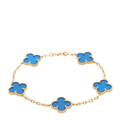 Van Cleef & Arpels 18K Yellow Gold Blue Agate 5 Motifs Vintage Alhambra Bracelet 1 of 5