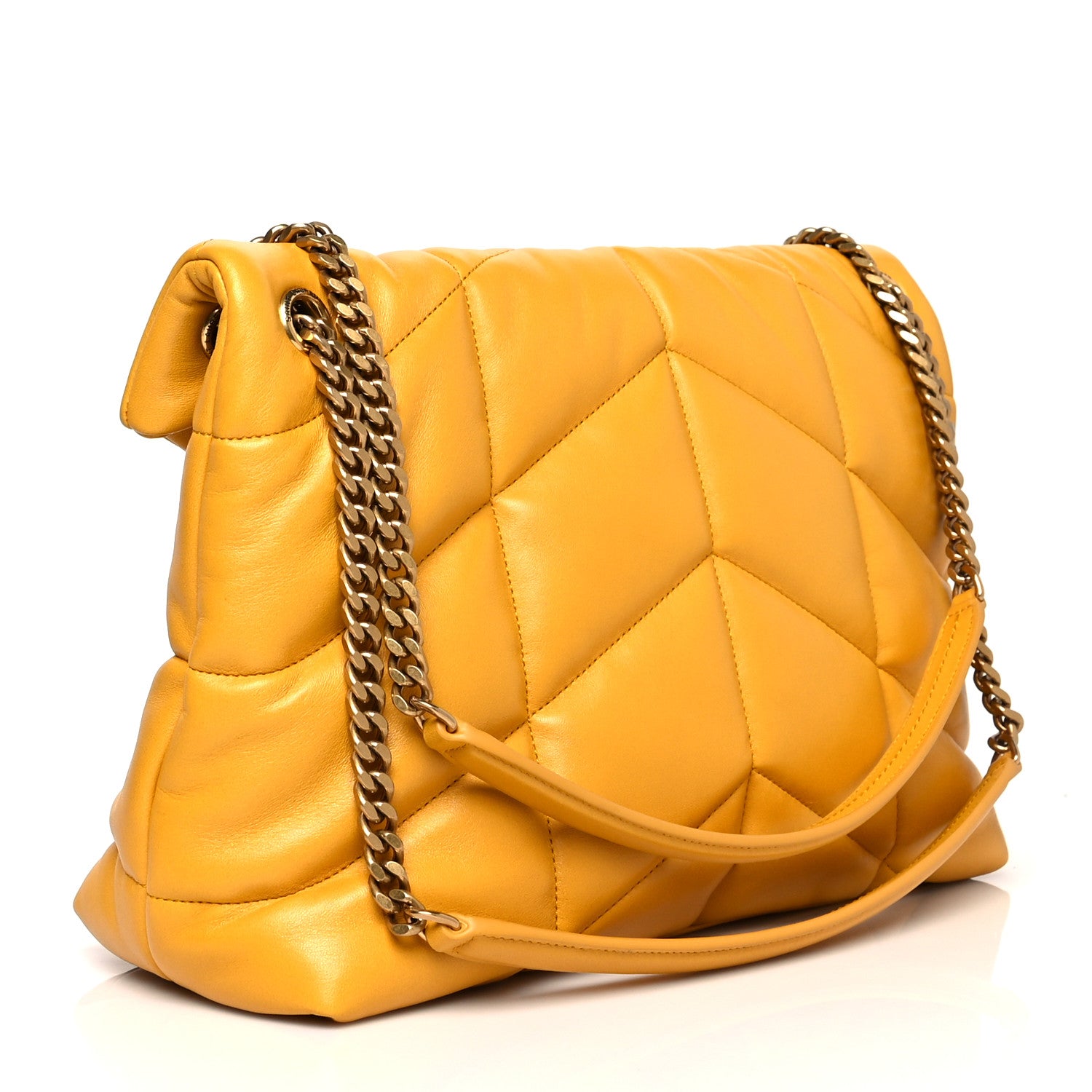 Saint Laurent Lambskin Quilted Medium Loulou Puffer Monogram Chain Satchel Saffran 3 of 9