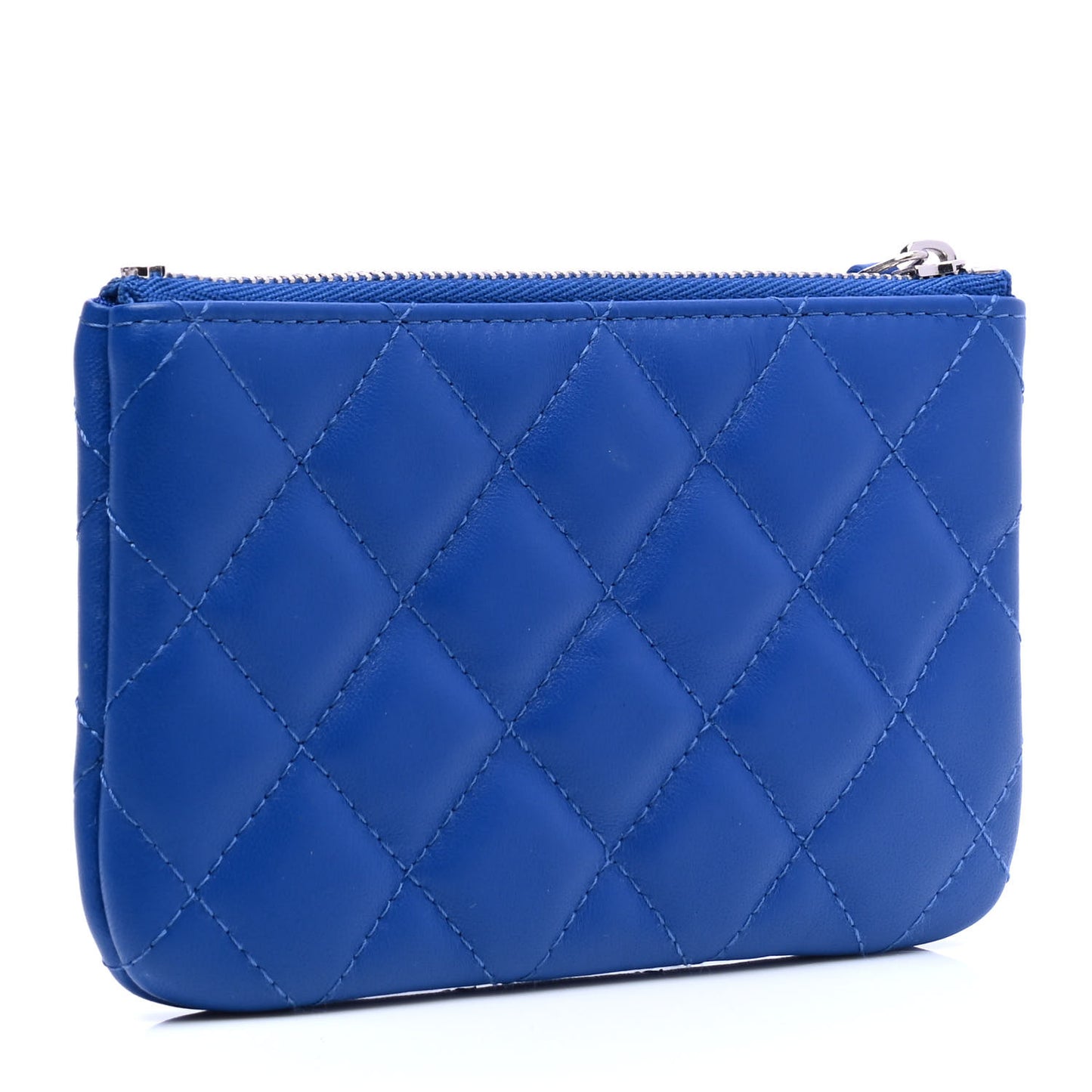 Lambskin Quilted Small Cosmetic Case Blue