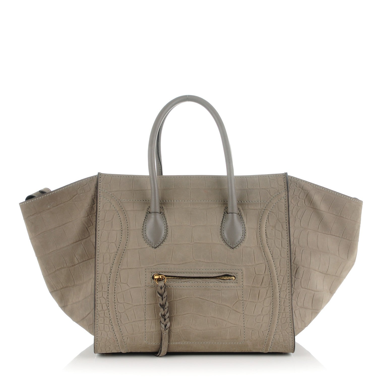 Celine Crocodile Embossed Nubuck Medium Phantom Luggage Grey 1 of 8