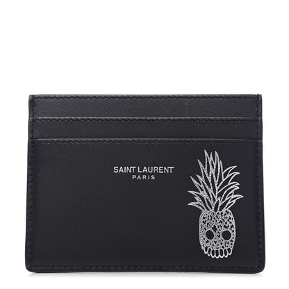 Saint Laurent Calfskin Pineapple Skull Print Card Case Black 1 of 7