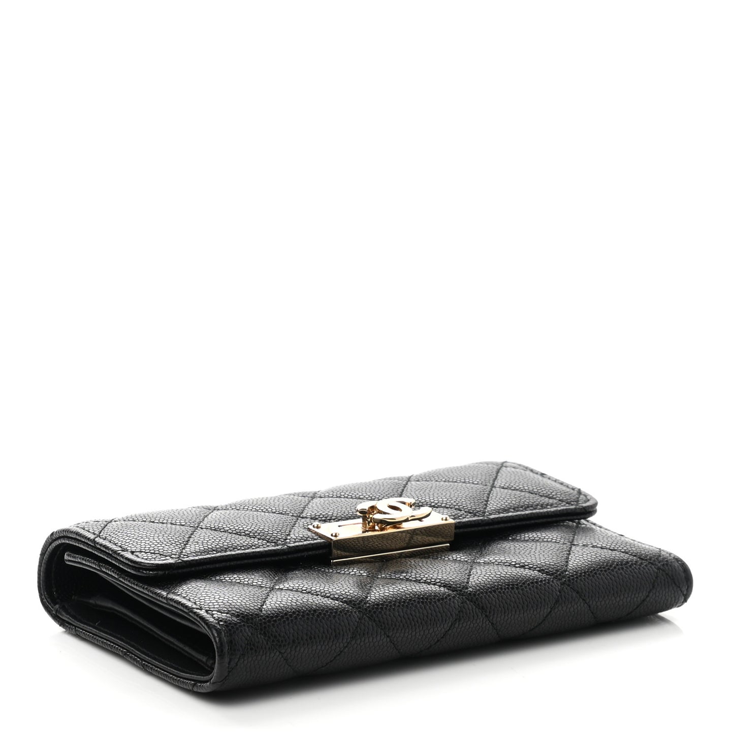 Caviar Quilted Small Golden Class Flap Wallet Black
